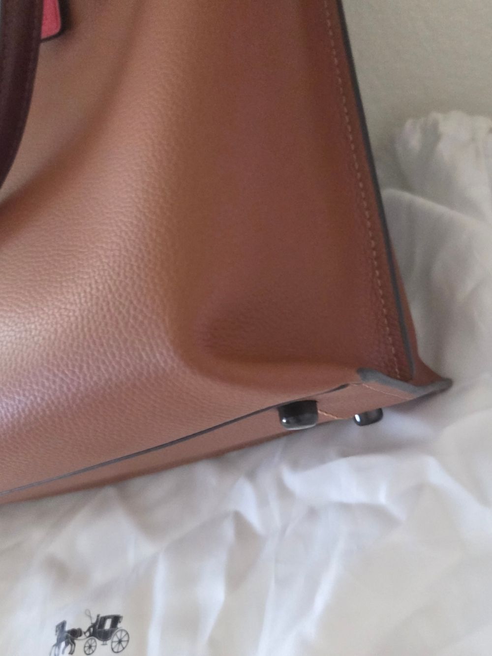 COACH C0692 Willow Leather Tote in Colorblock with Signature Canvas In Saddle - Picture 3 of 14